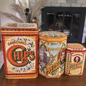 Vintage Hagues Tin canister Trio-set of 3 nesting